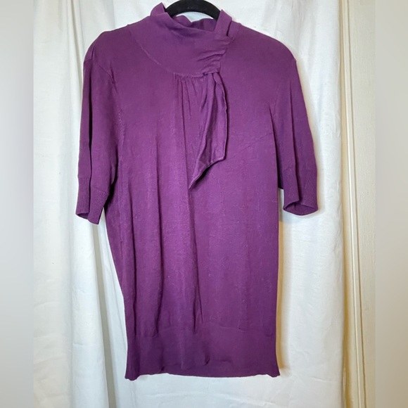NWT Willi Smith Amethyst Purple 1/2 Sleeve High Collar Top w/ Tie Size L - Picture 9 of 13
